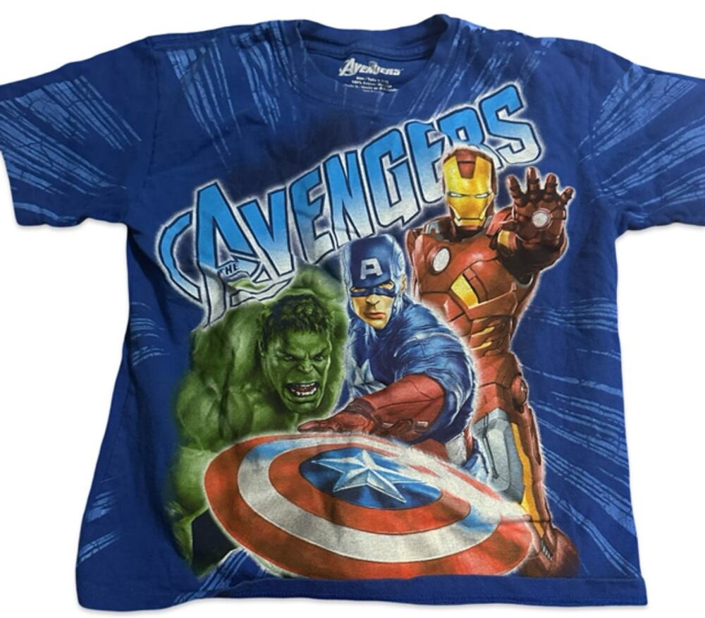 Marvel Avengers  T-Shirt Size 6/7 Blue Hulk Iron Man Captain America